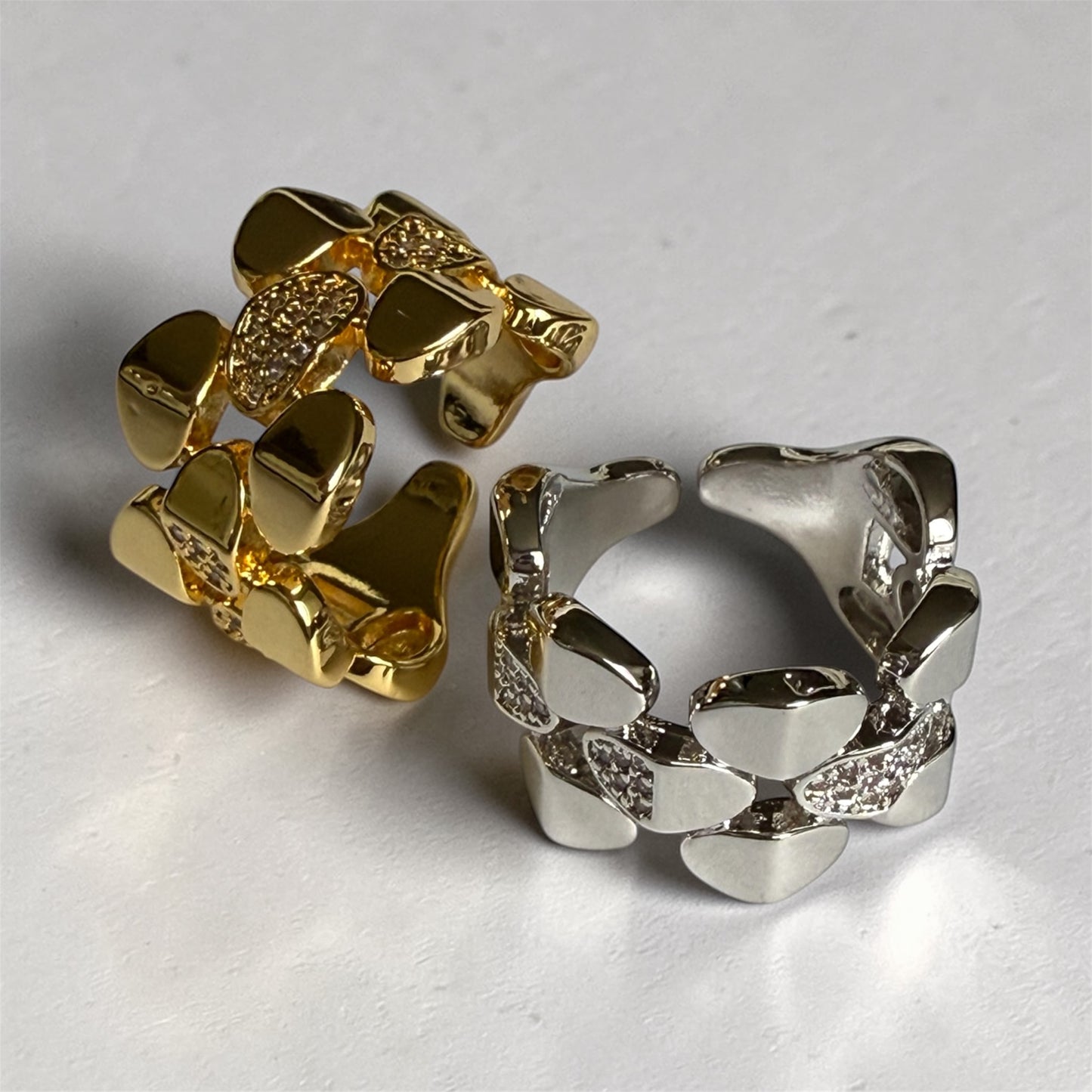 Watchband Ring in Pave & Gold