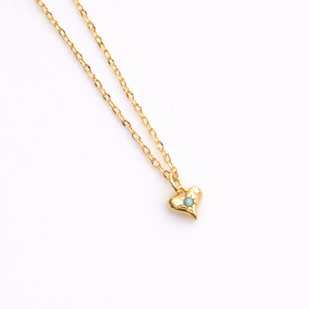 Petite Opal Heart Necklace (blue)