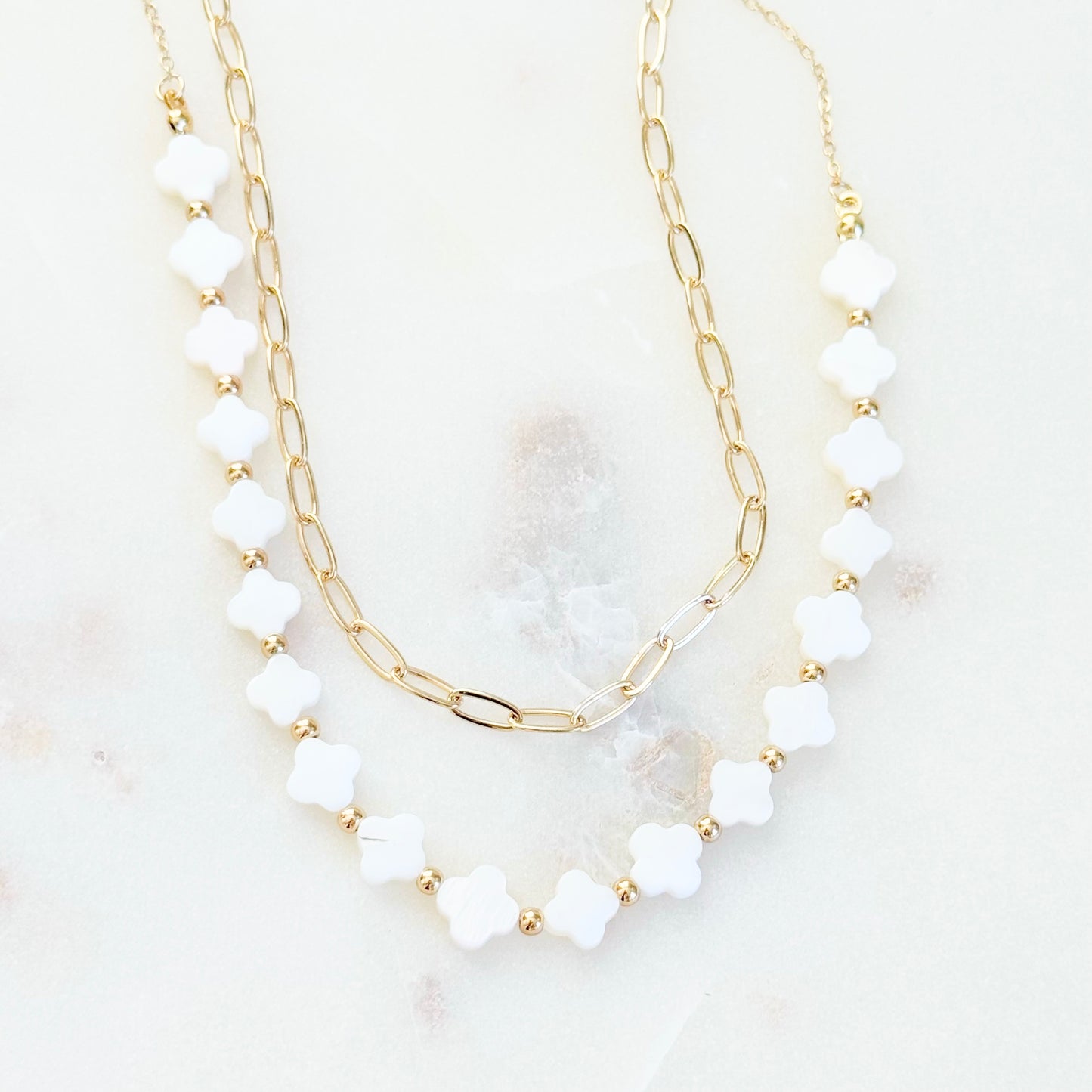 Clover Shell Paperclip Chain Necklace