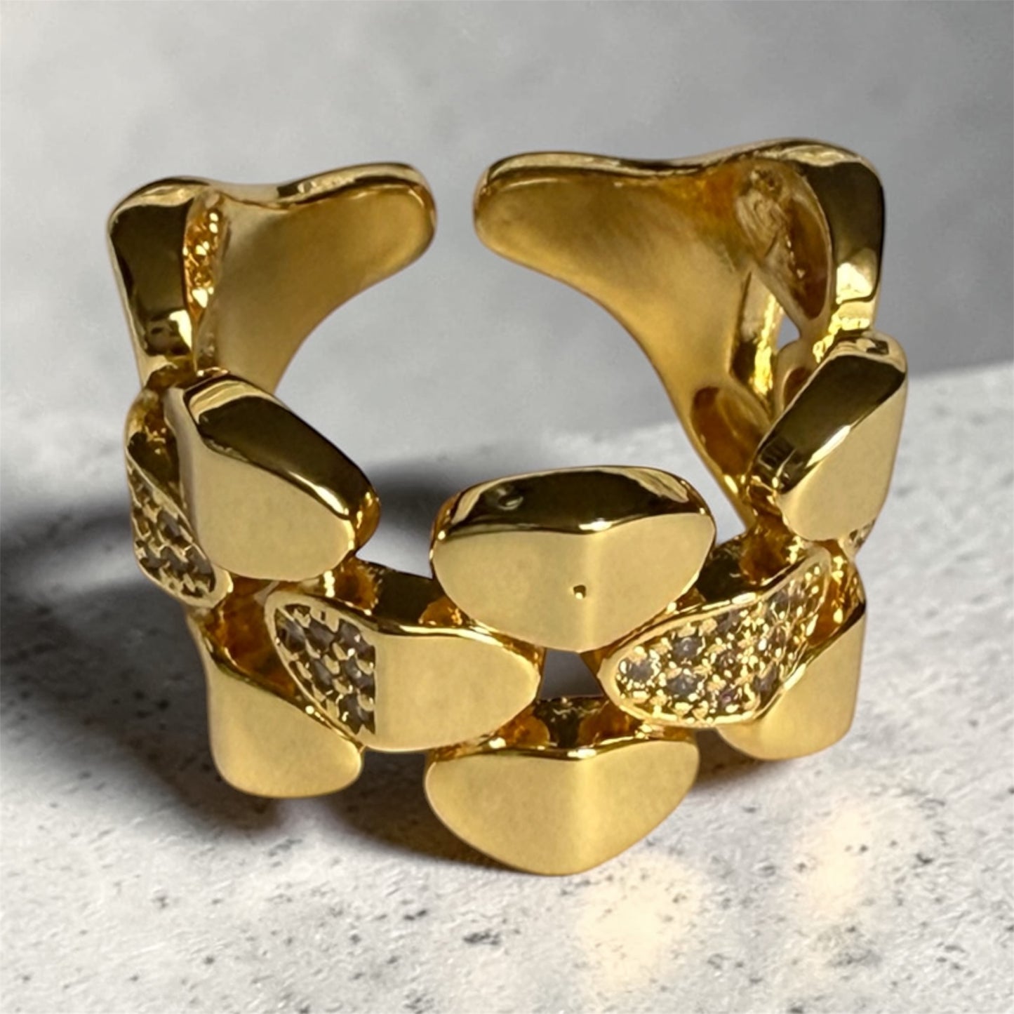 Watchband Ring in Pave & Gold