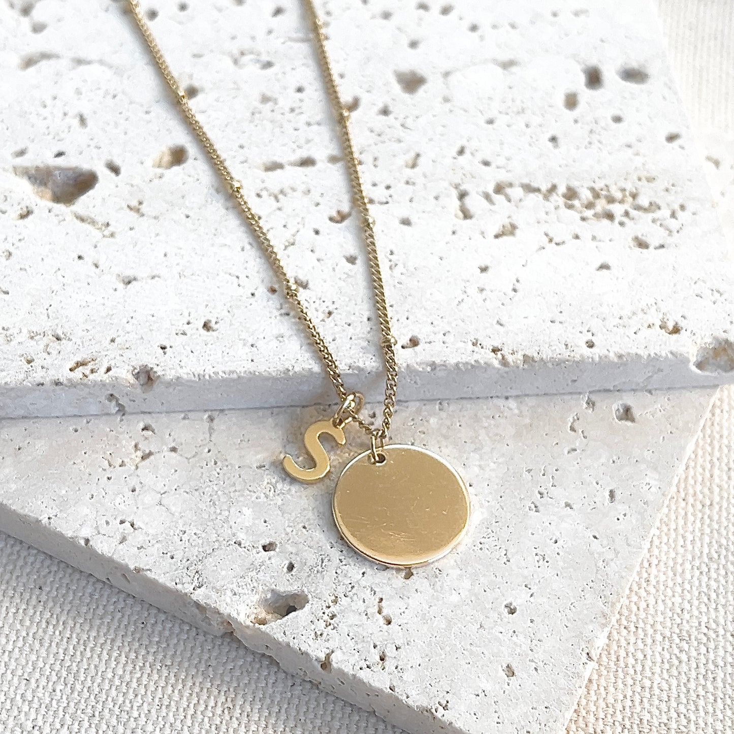 Monogram Gold Disc Chain Necklace