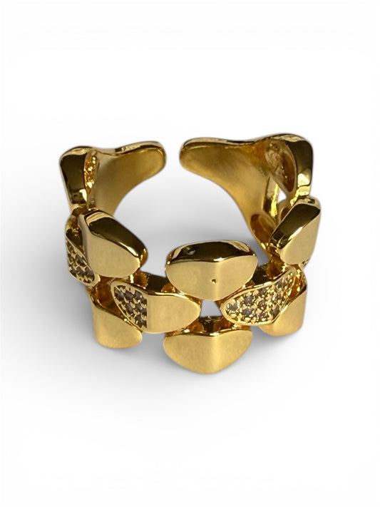 Watchband Ring in Pave & Gold