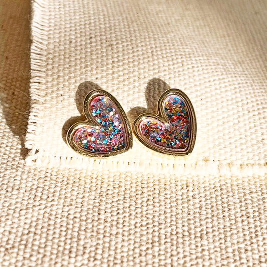 Glitter Heart Earring Studs