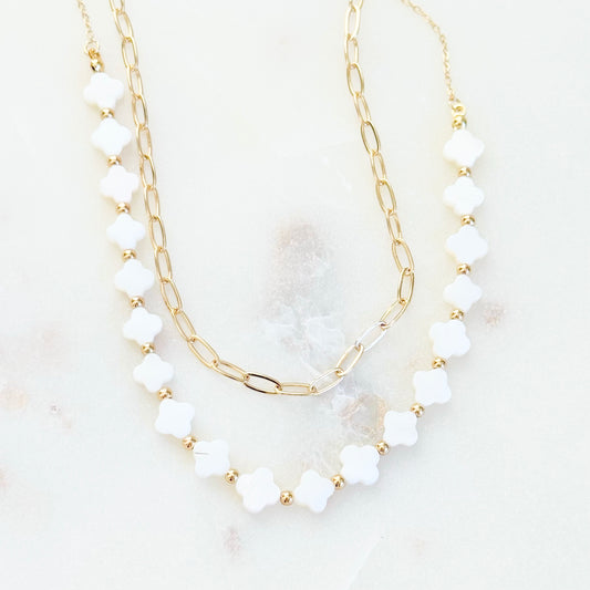 Clover Shell Paperclip Chain Necklace