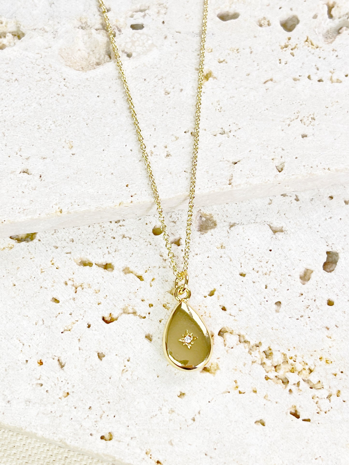 Zircon Droplet Charm Necklace