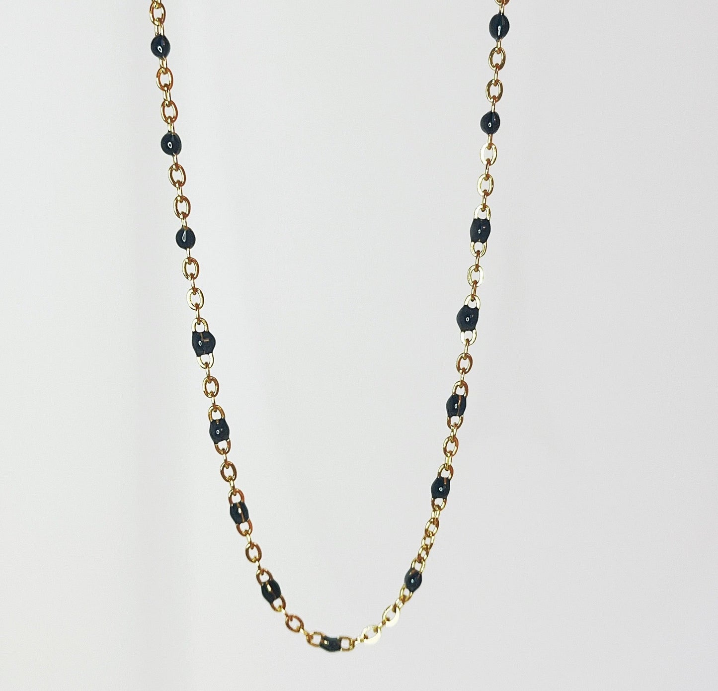 black enamel beaded chain necklace