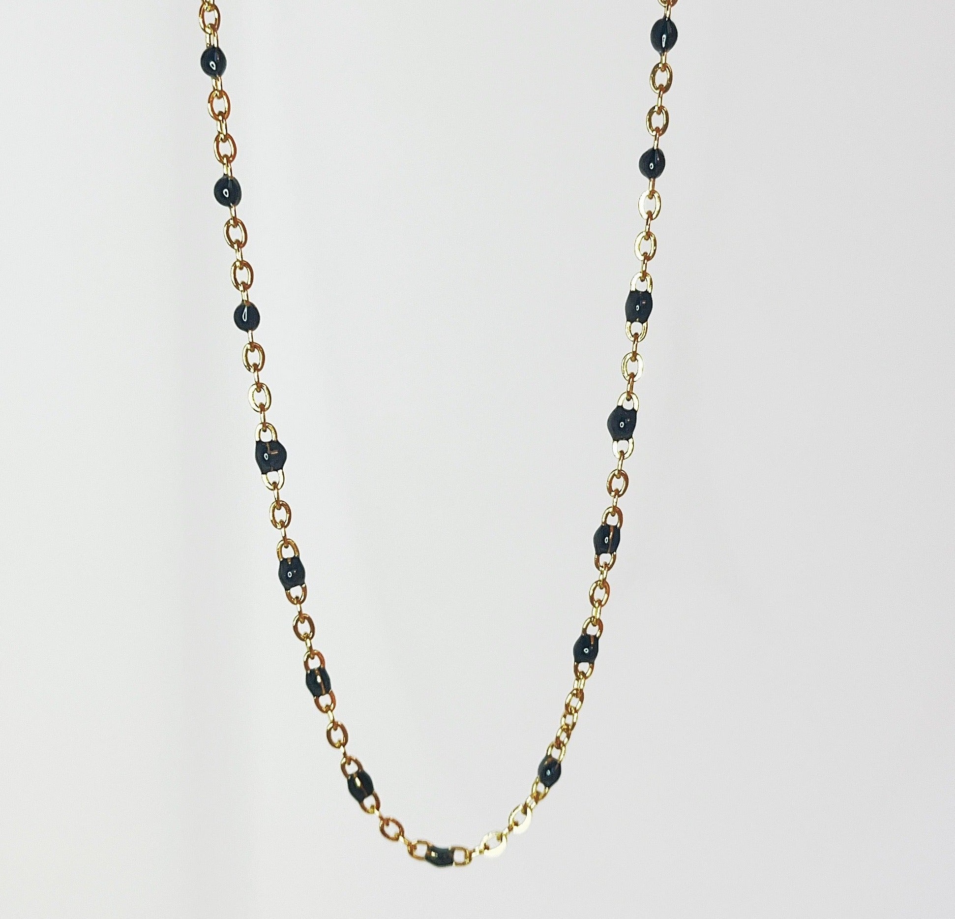 black enamel beaded chain necklace