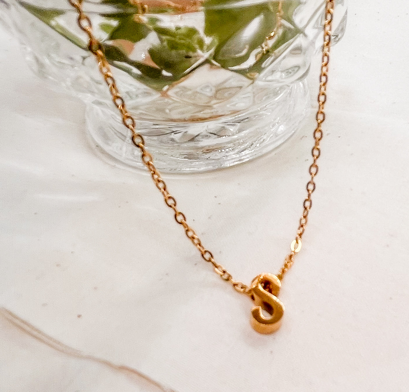 Block Monogram Letter Pendant Necklace